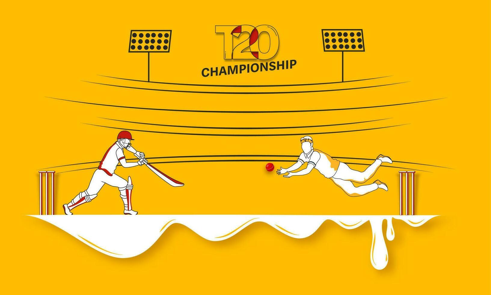 T20 Cricket Championship Concept With Cartoon Batsman And Bowler In Playing Pose On Yellow Background. vector