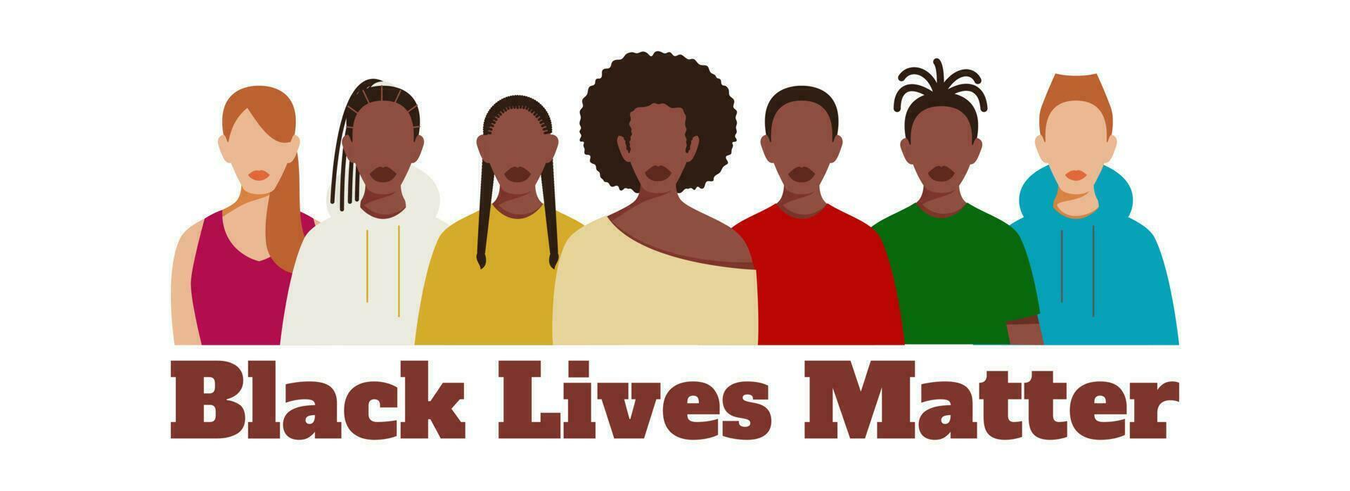 Faceless Multinational Female Group On White Background For Black Lives Matter Concept. vector