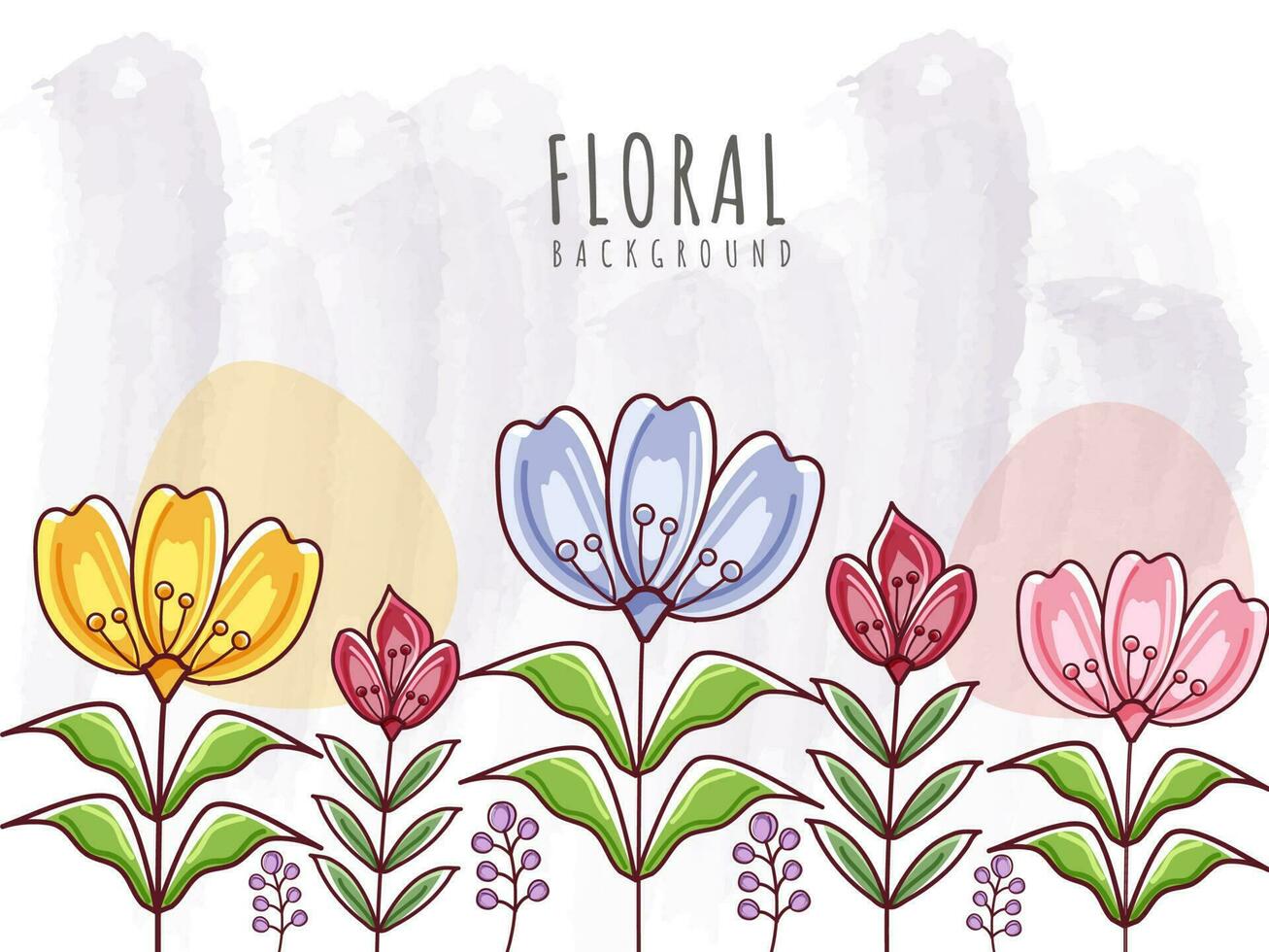 Abstract Floral Background With Colorful Flowers And Leaves. vector