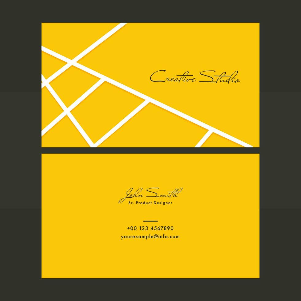 Yellow Color Business Card Design With Front And Back Presentation For Creative Studio. vector