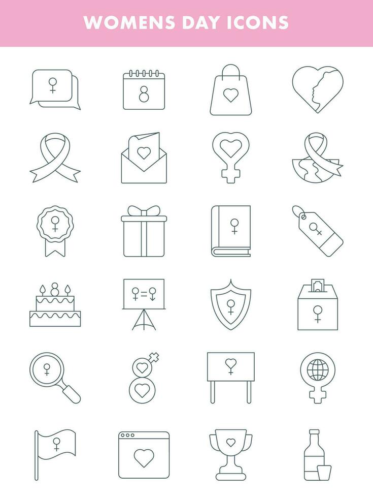 Illustration of Women's Day Set Icon in Thin Line Art. vector