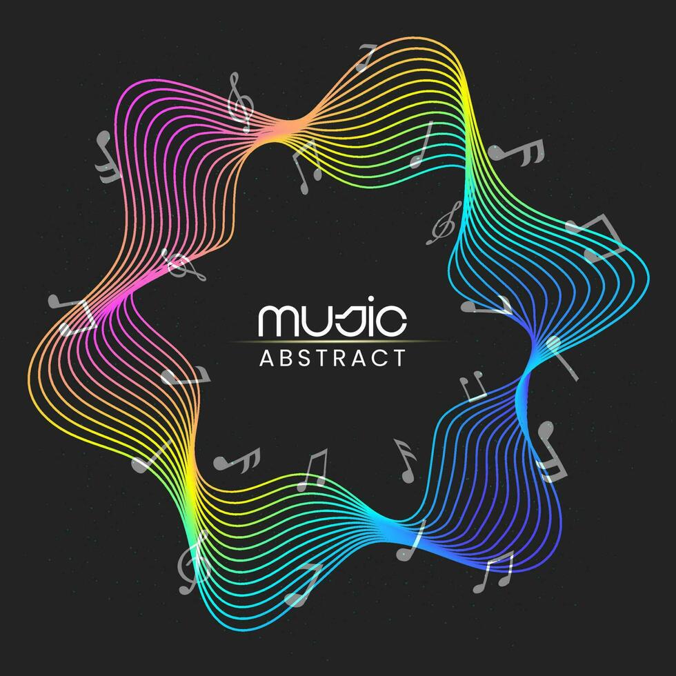Abstract Gradient Wavy Lines Background With Music Notes. vector