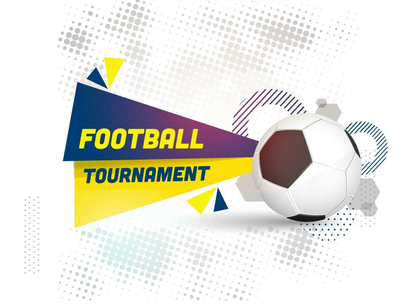 Football Tournament Concept With Realistic Soccer Ball On White Halftone Effect Background. vector