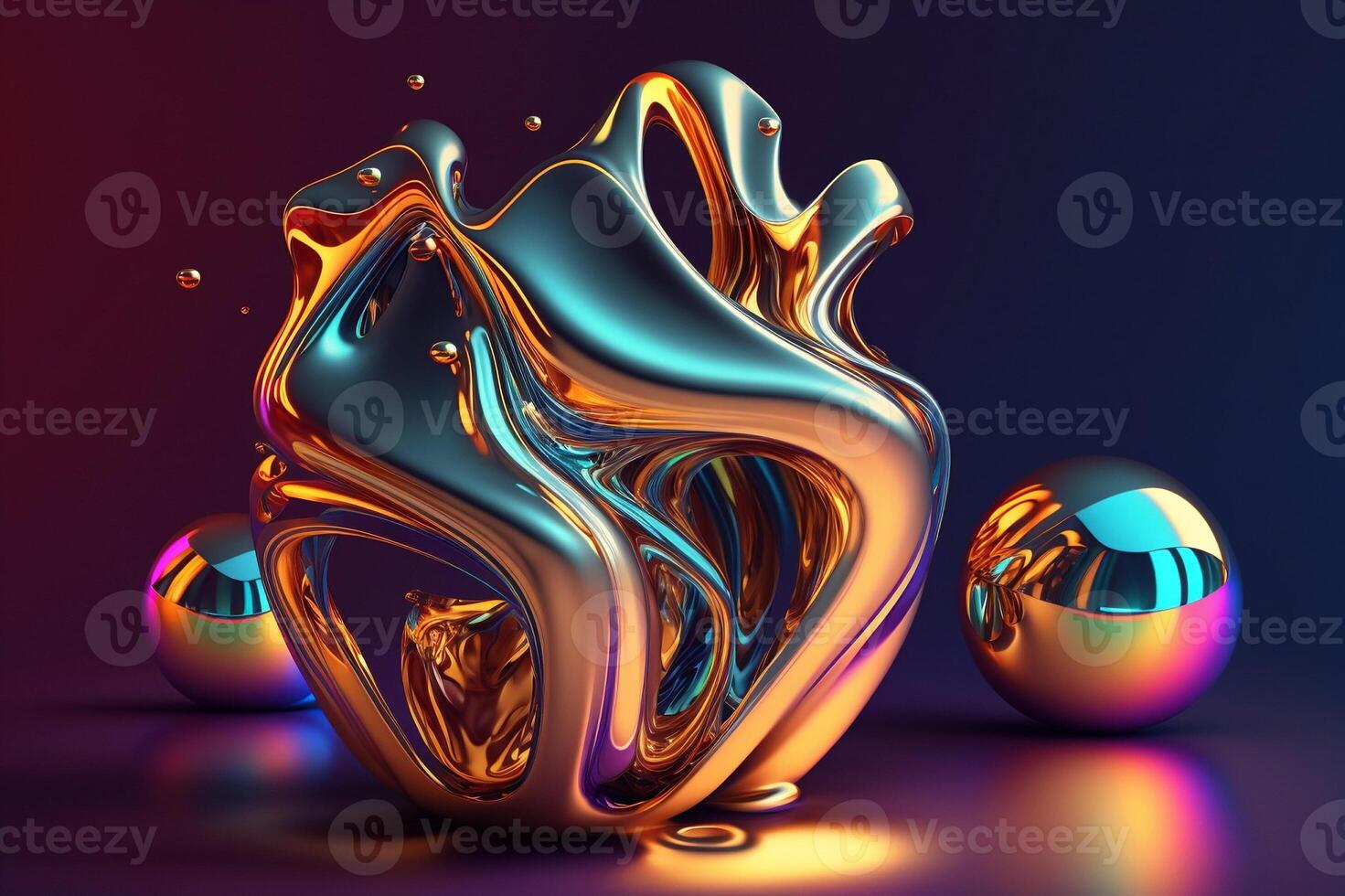 Iridescent holographic colorful undulatory liquid fluid abstract object. photo