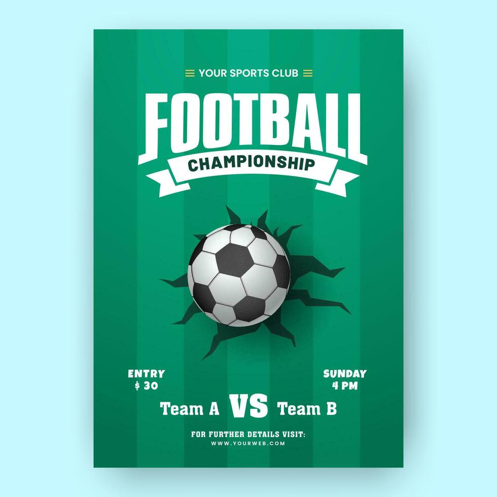 Football Championship Template Or Brochure Design In Green Color. vector