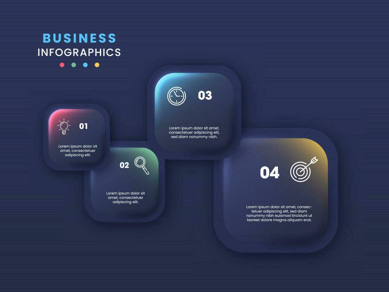 Business Infographic Template Design With Four Steps On Blue Background. vector