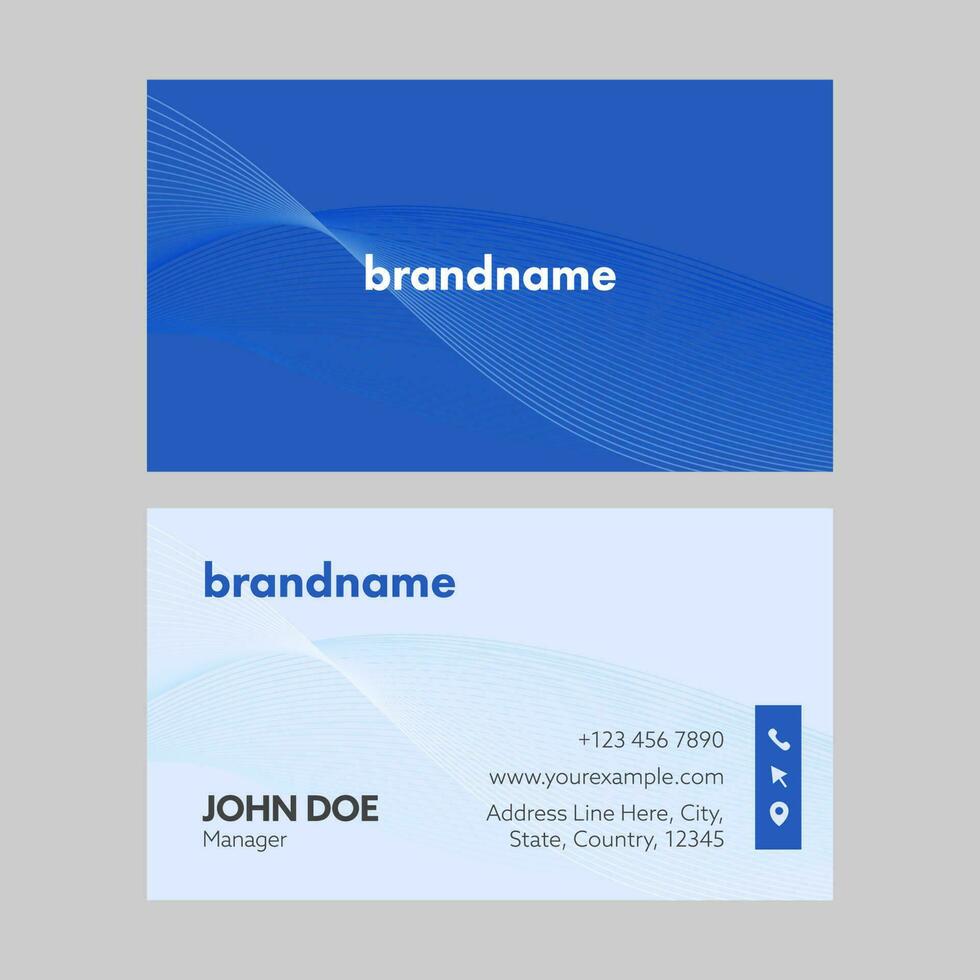Blue Color Horizontal Business Card Template In Front And Back Side. vector