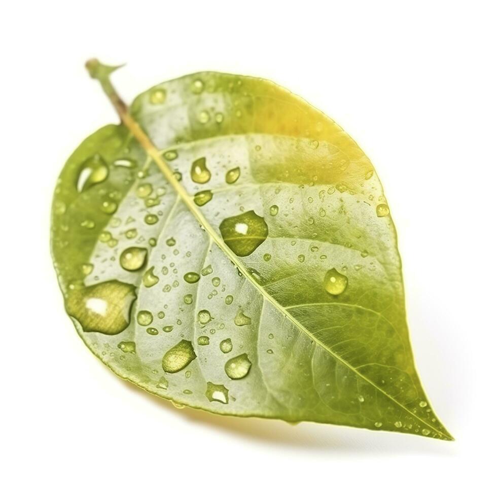 Citrus Lemon leaf with water drops isolated on white background photo