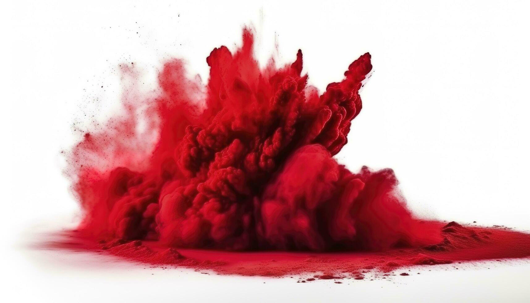 bright red holi paint color powder festival explosion isolated white background. industrial print concept background, generate ai photo