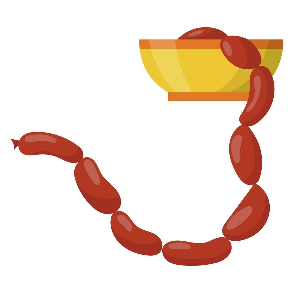 Sausages in a bowl for animals. vector illustration isolated on a white background.