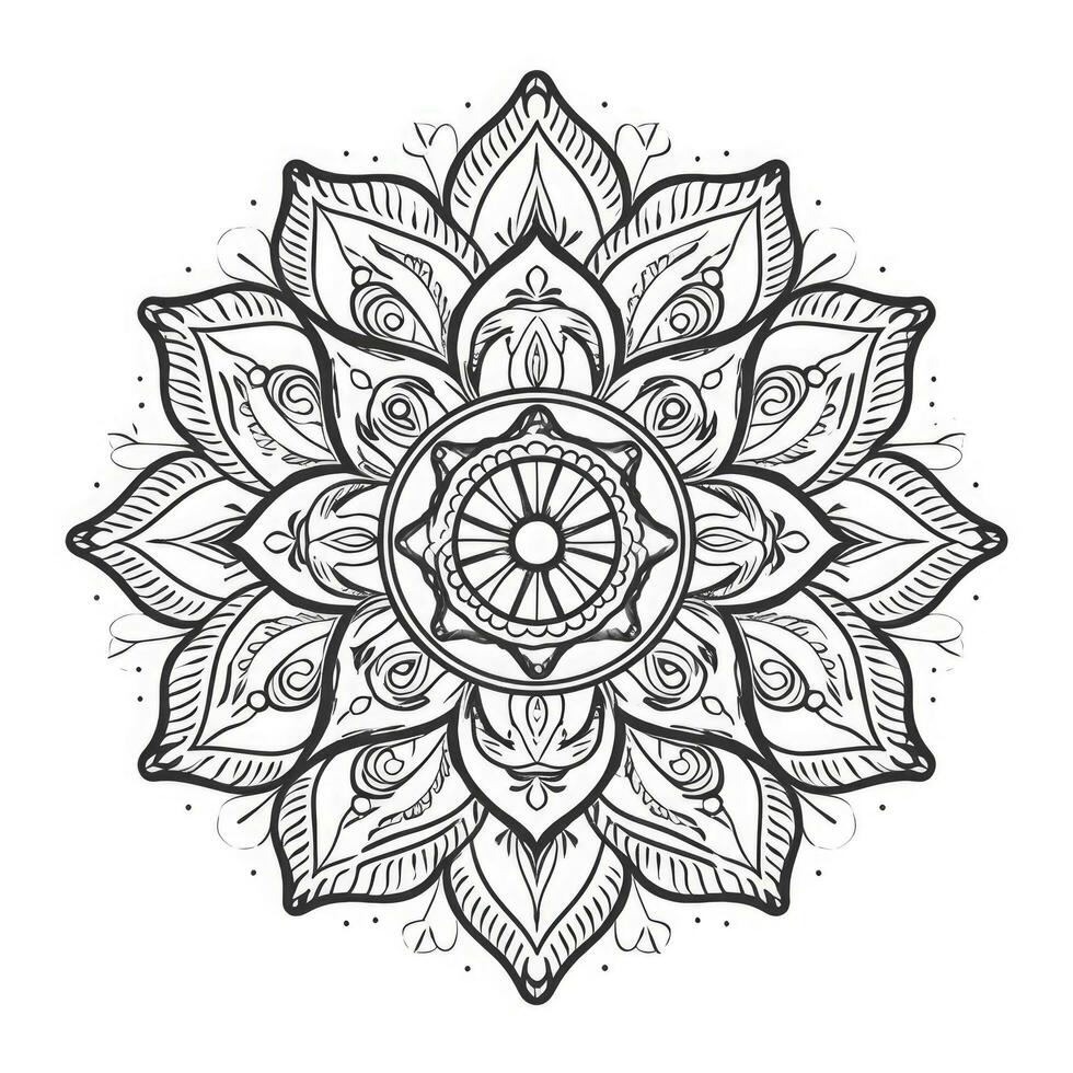 Black and white simple mandala flower for coloring book vintage decorative elements, generate ai photo