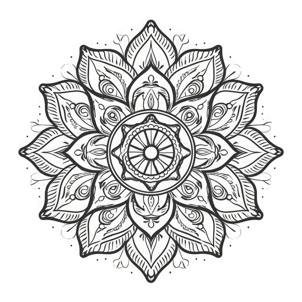 negro y blanco sencillo mandala flor para colorante libro Clásico decorativo elementos, generar ai foto