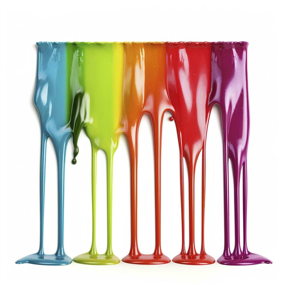 Colorful paint dripping isolated on white background, generate ai photo