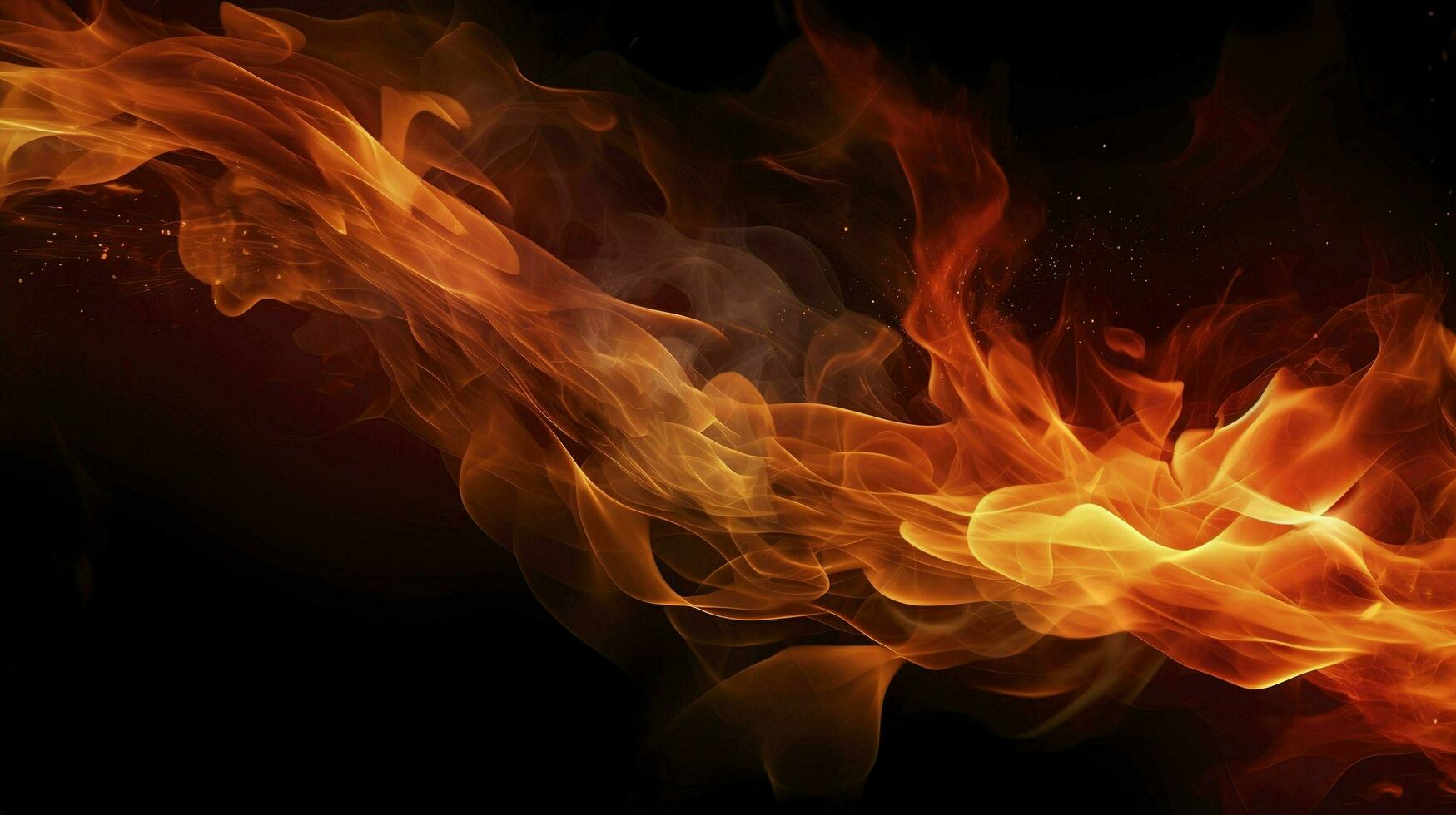 Detail of fire sparks isolated on black background, Blaze fire flame background and textured, generate ai photo