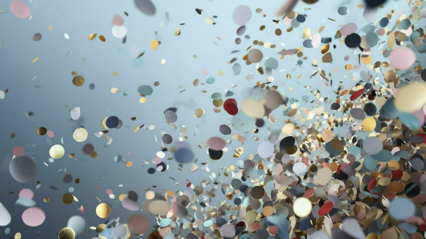 confetti and bubbles flying in the light, in the style of gray and blue, vibrant stage backdrops, detailed backgrounds, sky-blue and gold, light purple and red, generat ai photo