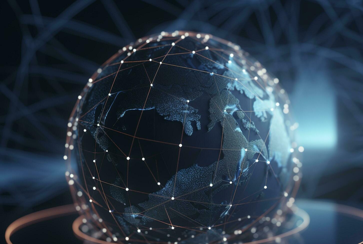 Global network on Earth concept. 3D rendering, World map point. Big data analytics and business concept, world map point and line composition concept of global business, generate ai photo