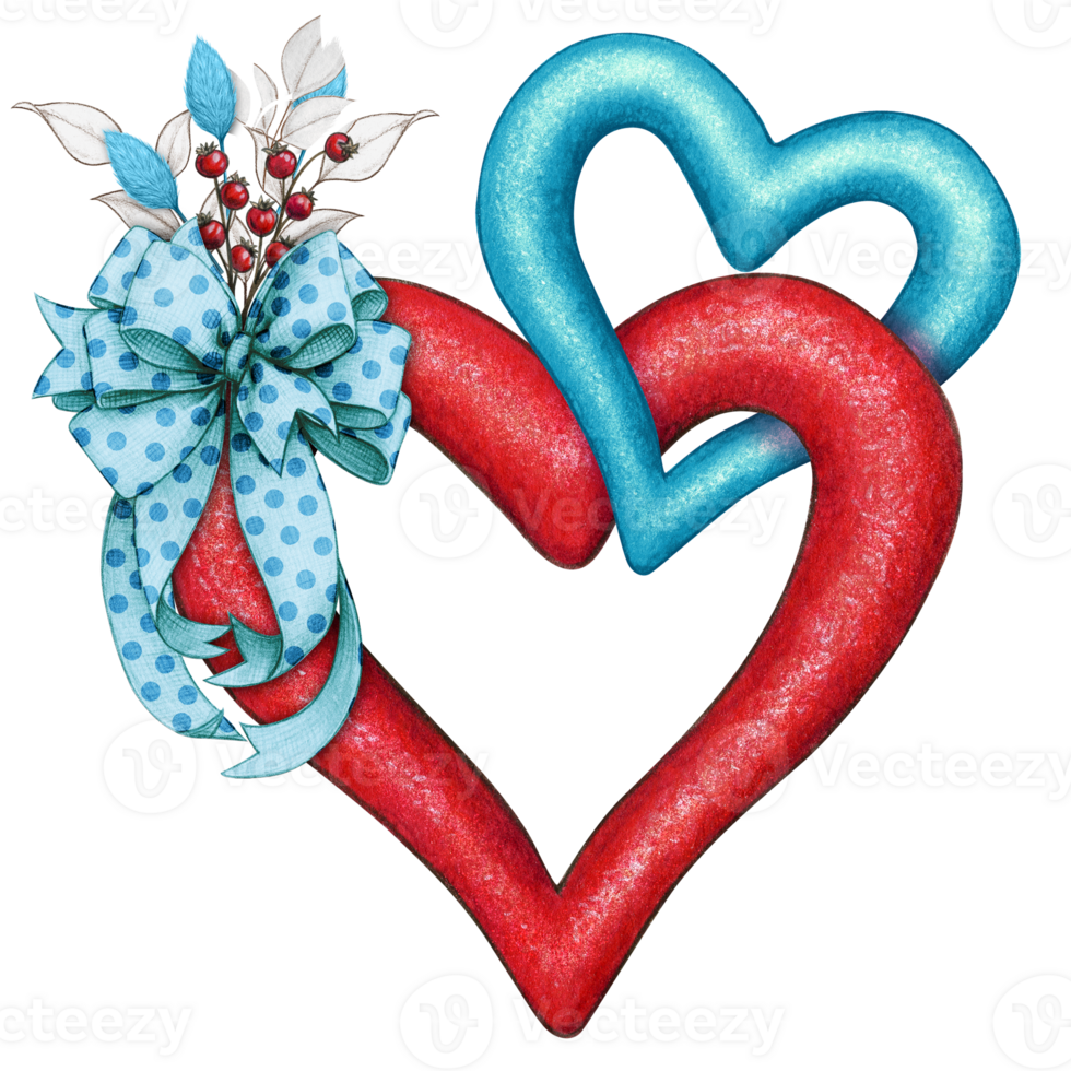 watercolor decorative linked hearts with bow png