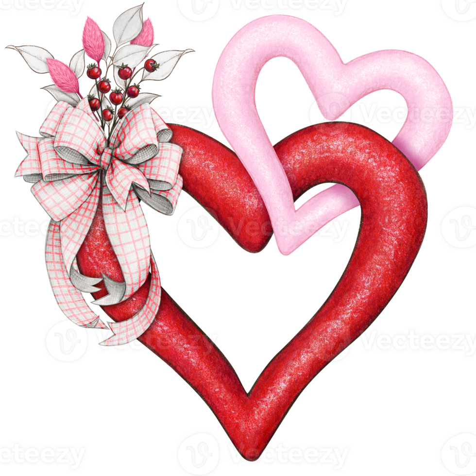 watercolor decorative linked hearts with bow png