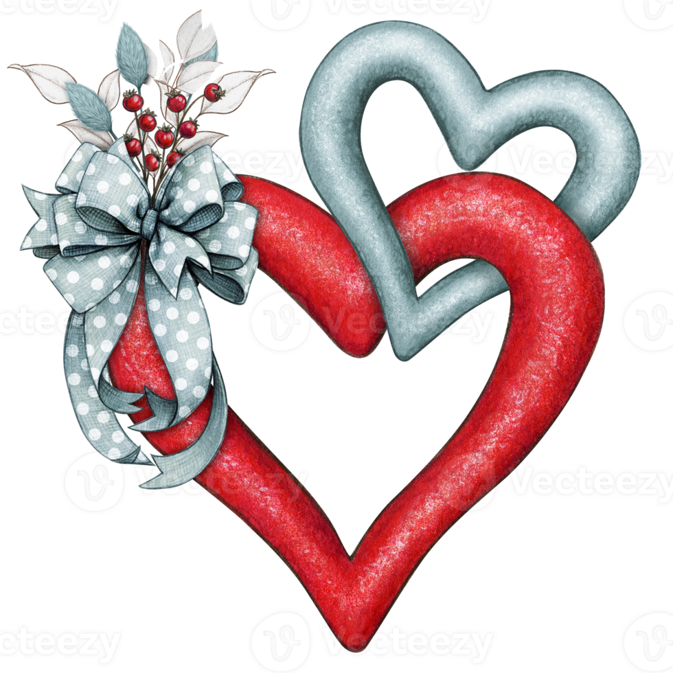 watercolor decorative linked hearts with bow png