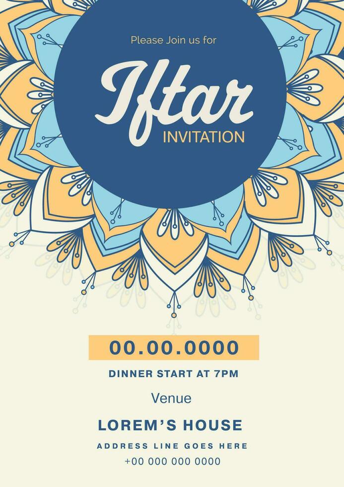 iftar invitación tarjeta o modelo diseño con evento detalles para publicidad. vector