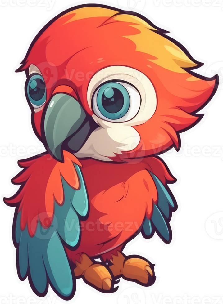 Funny and cute bird transparency sticker, Scarlet Macaw. . png