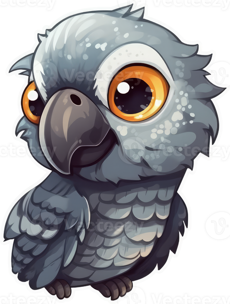 Funny and cute bird transparency sticker, African Grey Parrot. . png