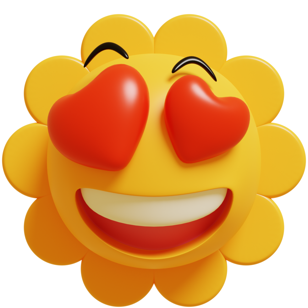 3d zon emoticon.liefde emotie tekenfilm karakter geel emoji. 3d veroorzaken. png