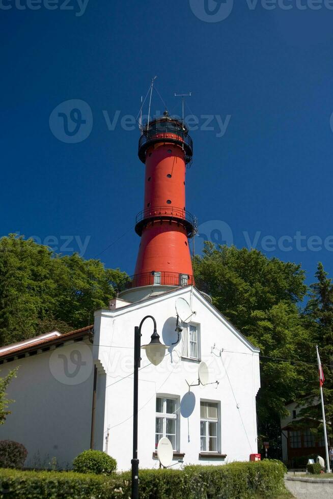 Lighthouse on blue sky photo