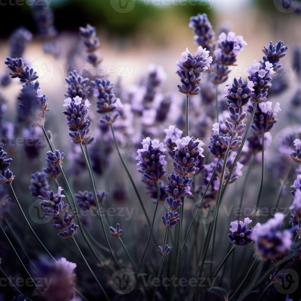 Sunset over a violet lavender field .Valensole lavender fields, Provence, France. Created with . photo