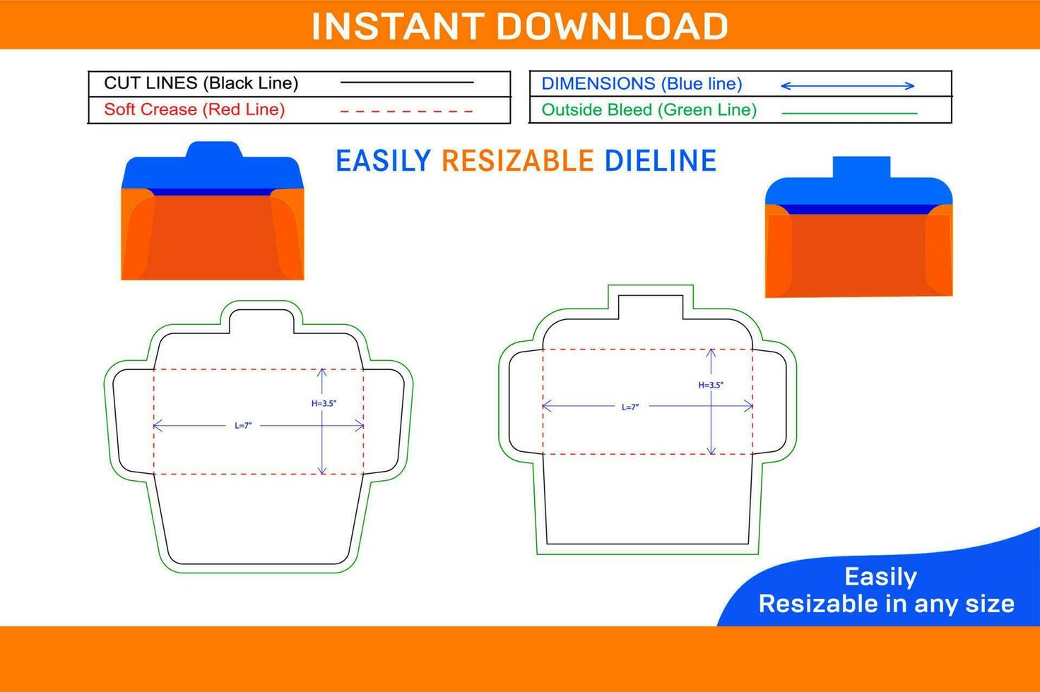 Bank deposit envelope 3.5x7 inch dieline template and 3D DV-32 envelope Box dieline and 3D box vector