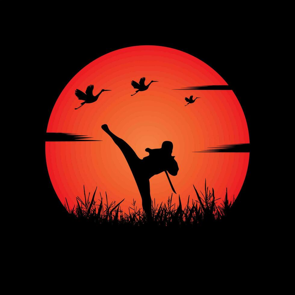 Ninja, Assassin, Samurai training at night on a full moon vector