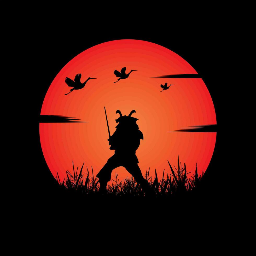 Samurai training at night on a full moon vector