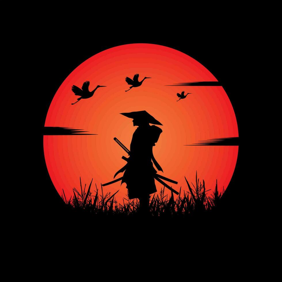 Samurai training at night on a full moon vector