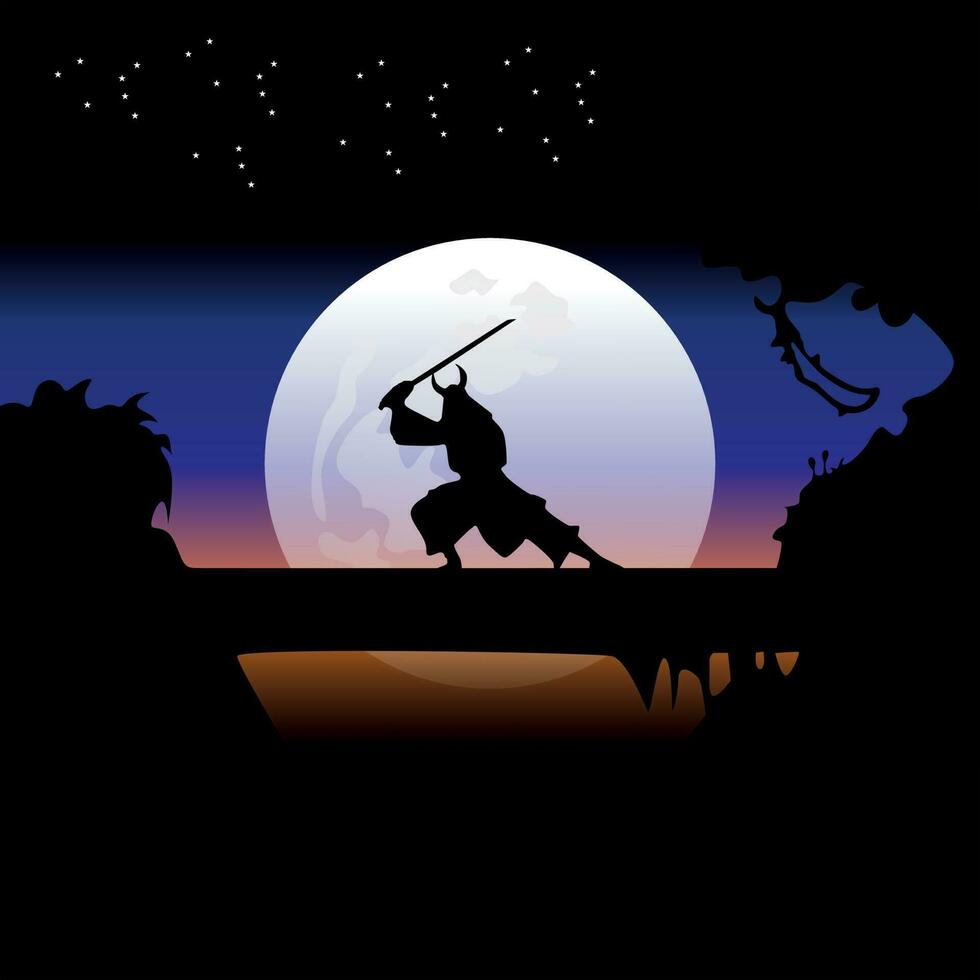 Ninja, Assassin, Samurai training at night on a full moon vector