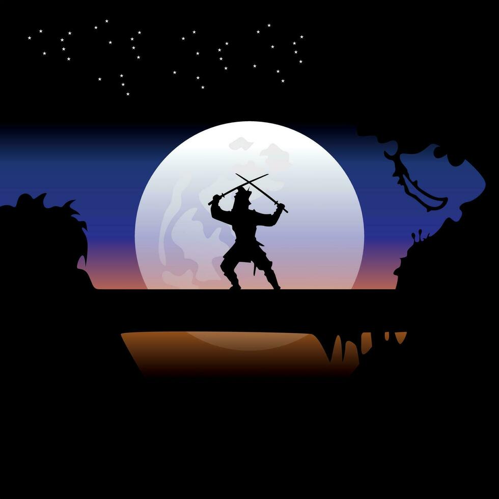 Ninja, Assassin, Samurai training at night on a full moon vector