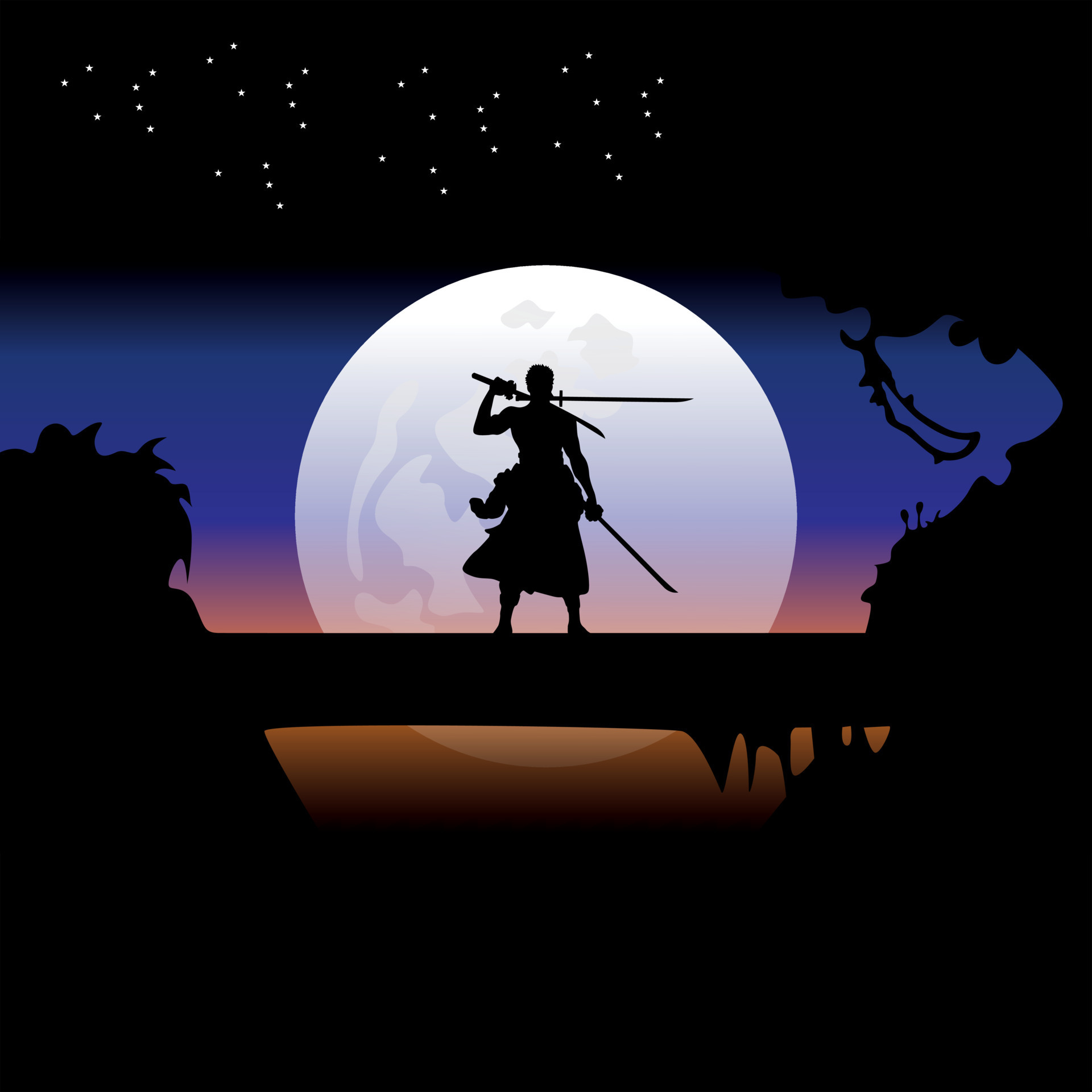 illustration vector graphic of Samurai training at night on a full moon ...