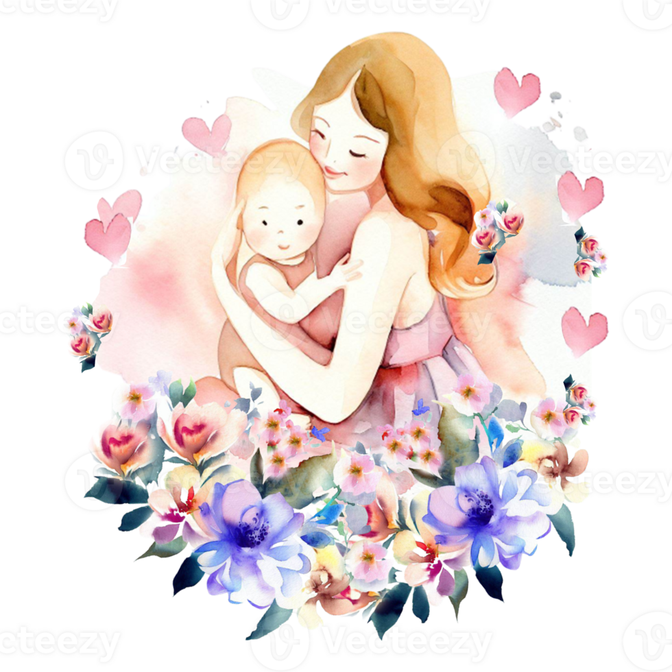 Beautiful watercolor clip art of a mom and baby with flowers. It is perfect for any project packaging,  bags, pillows, t-shirts, etc. whatever you want.   Perfect as a gift or for your own home decor. png