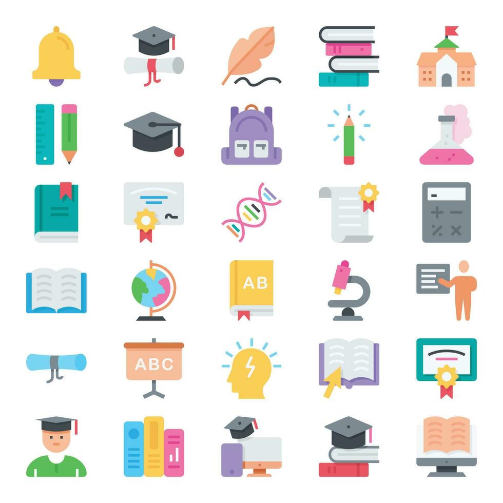 Flat color icons for Education school. vector