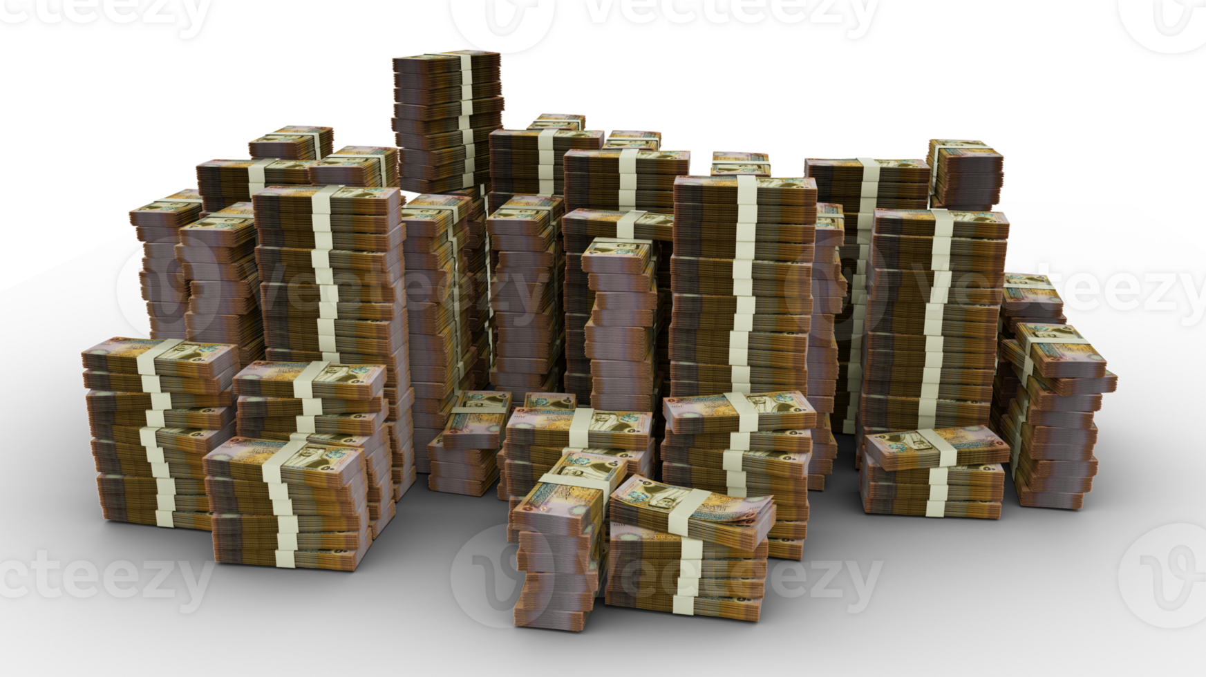 Big stack of Jordanian Dinar notes. A lot of money isolated on transparent background. 3d rendering of bundles of cash png