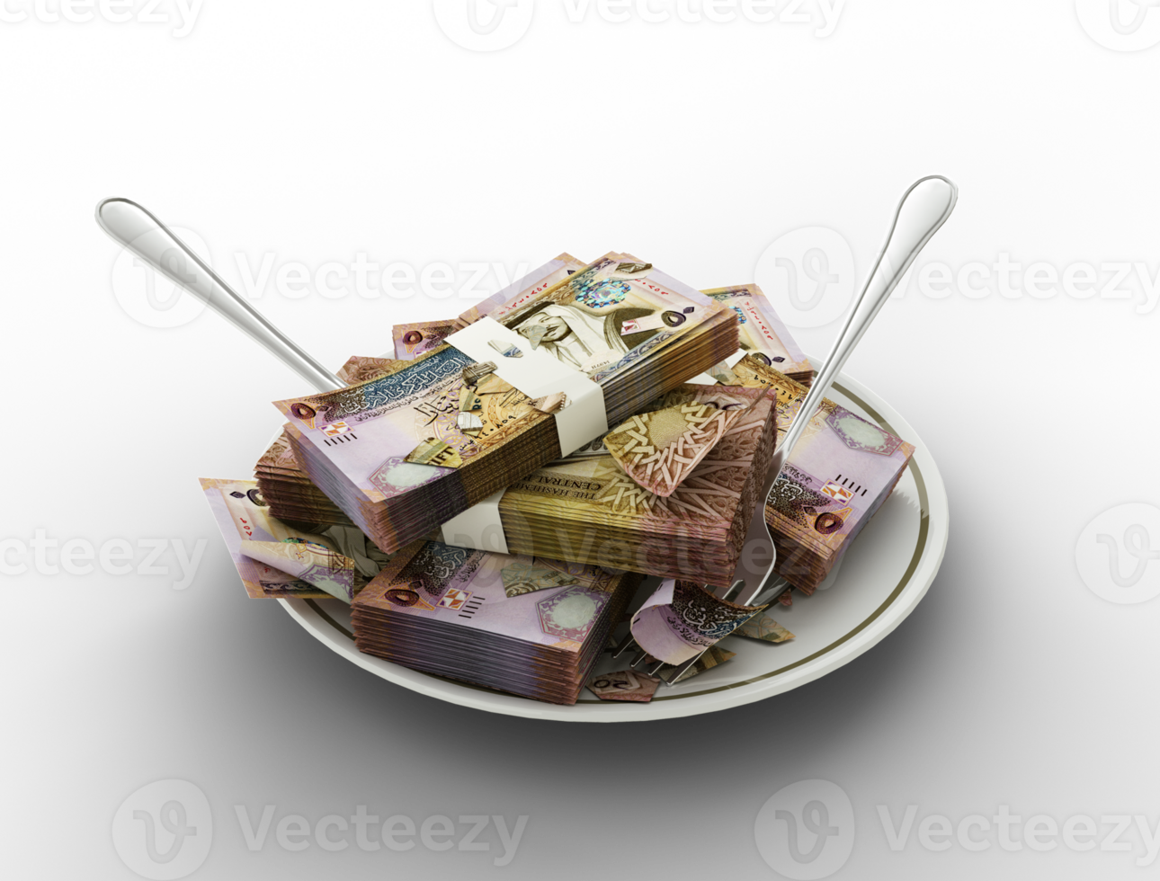 3D rendering of Kenyan shilling notes on plate. Money spent on food concept. Food expenses, expensive meal, spending money concept. eating money, misuse of money png