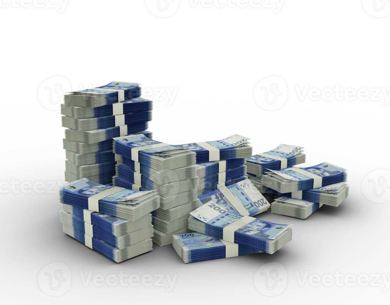 Stack of Moroccan Dirham notes. 3d rendering of bundles of money isolated on transparent background png