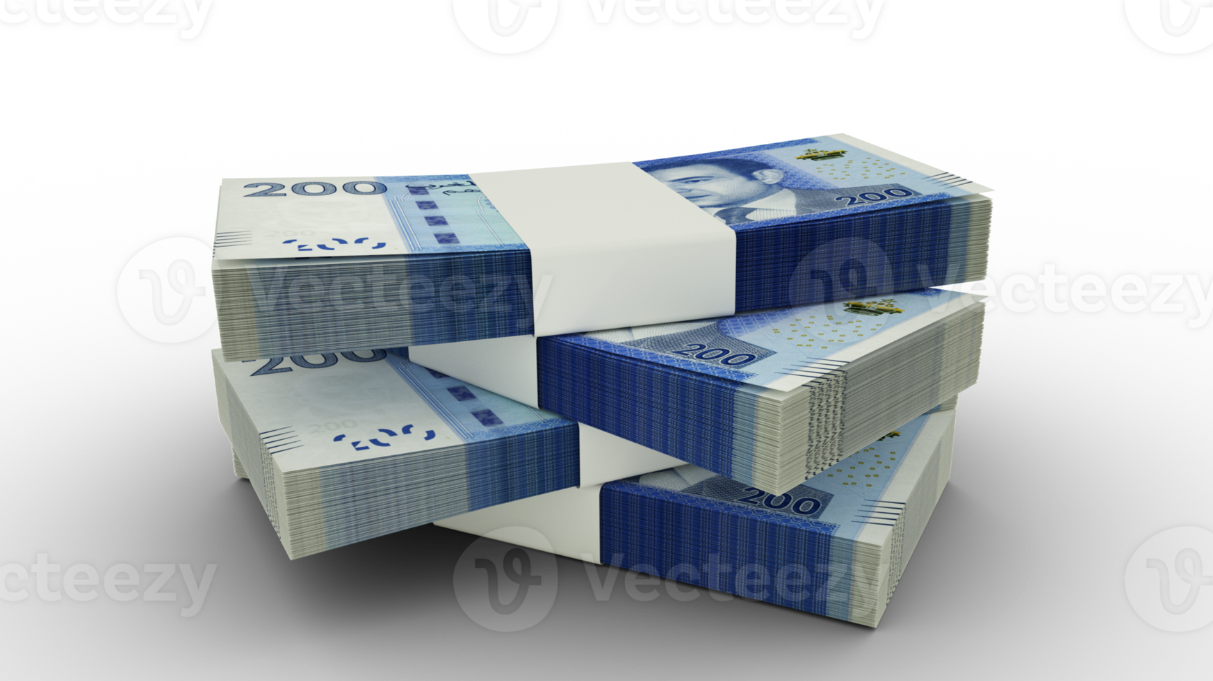 3d rendering of Stack of Moroccan Dirham notes. Few bundles of Moroccan currency isolated on transparent background png