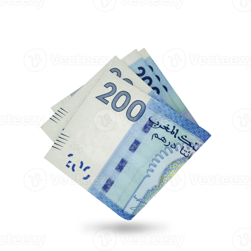 3d rendering of Folded Moroccan dirham notes isolated on transparent background. png