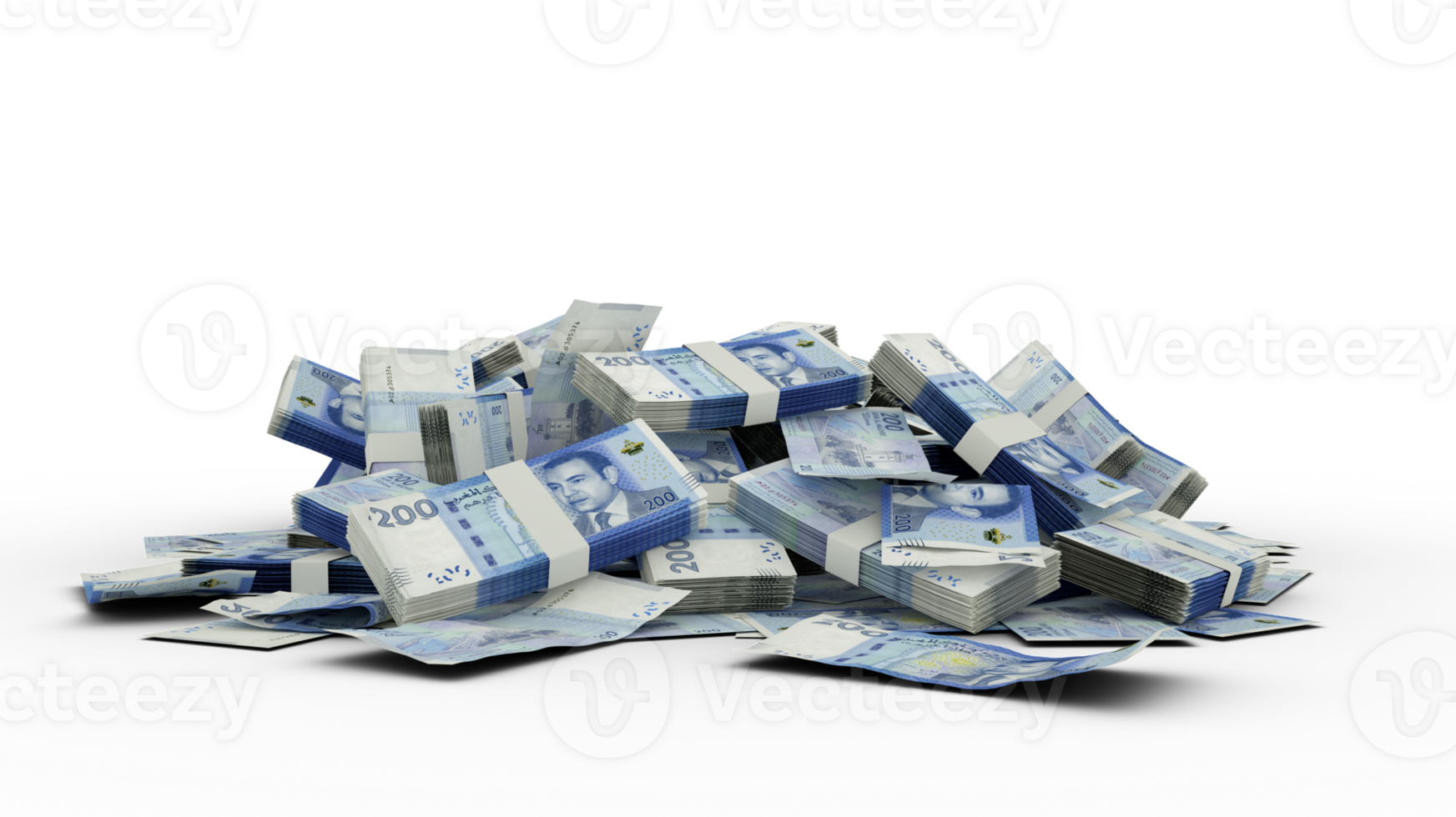 3D Stack of Moroccan dirham notes isolated on transparent background png