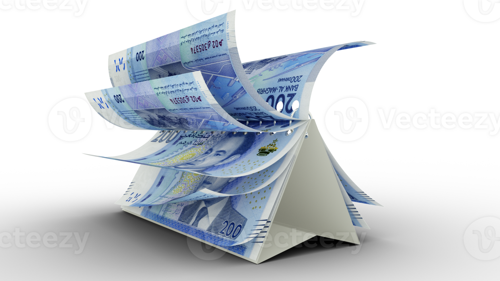 Calendar made of Moroccan dirham notes isolated on transparent background. Money calendar. spending concept. 3d rendering png