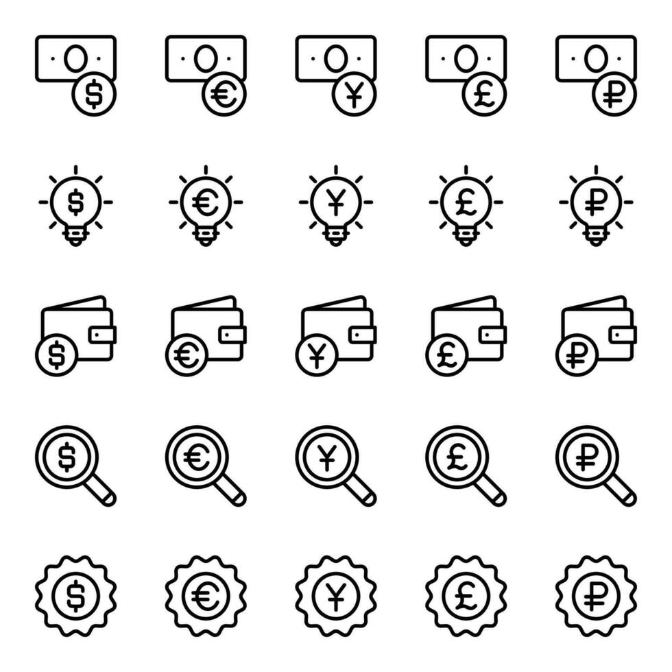 Outline icons for Finance currency. vector