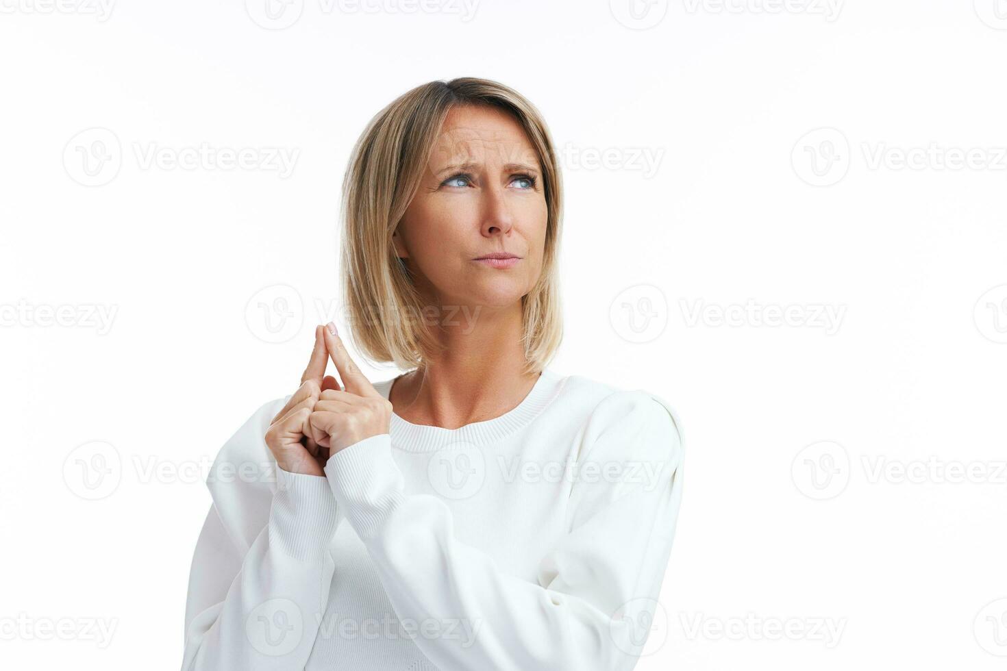 Picture of blonde woman isolated over white background photo