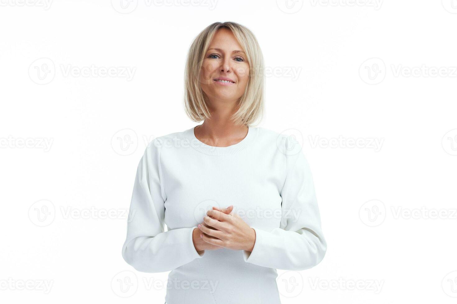 Picture of blonde woman over back isolated background photo