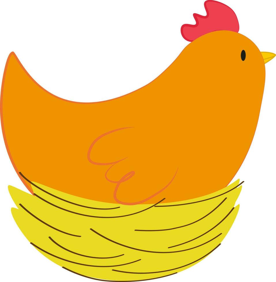 vector ilustración de naranja pollo personaje en nido en dibujos animados estilo. vector modelo de pollo en nido para Pascua de Resurrección diseño