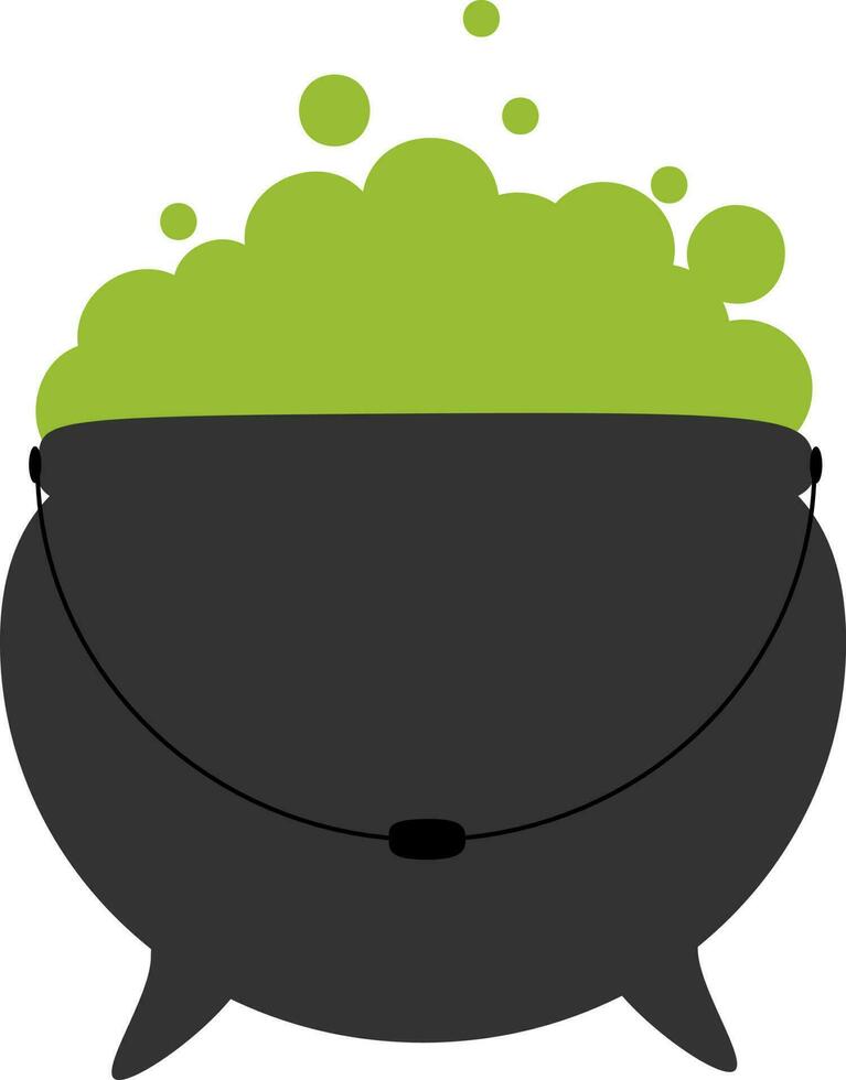 Vector illustration of witch brew in cauldron in cartoon style for Halloween design. Metal pot icon for St Patrick day design